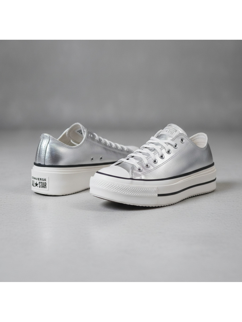 Converse All Star Platform Low Top Sneakers Silver Metallic Size 9